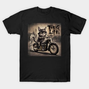 Thug Life Cat Riding Motorcycle T-Shirt